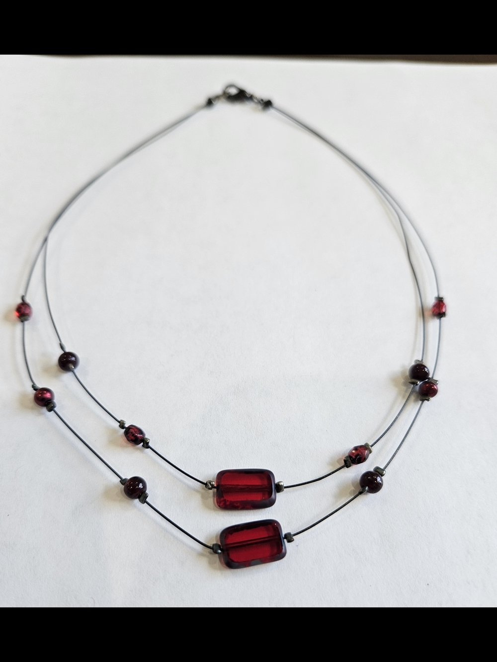 Layered Red Glass Bead Necklace